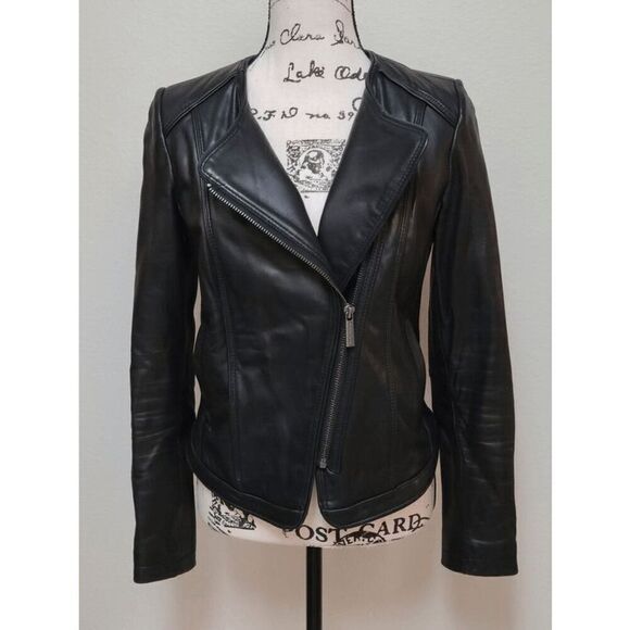 MICHAEL KORS Black Genuine Leather Moto Biker Jacket Zip Up SIZE S MSRP $595 - Picture 12 of 14